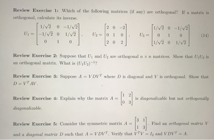 Solved Review Exercise 1: Which of the following matrices | Chegg.com