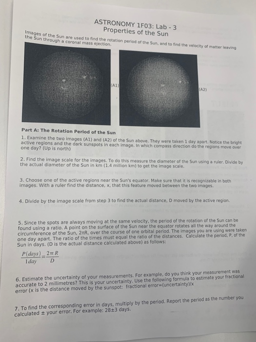 ASTRONOMY 1F03: Lab - 3 Properties of the Sun Images | Chegg.com