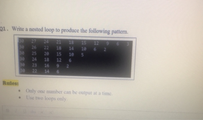 Solved 01. Write a nested loop to produce the following | Chegg.com