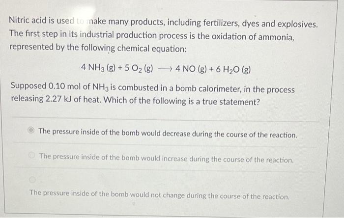 Solved Nitric acid is used to nake many products, including | Chegg.com