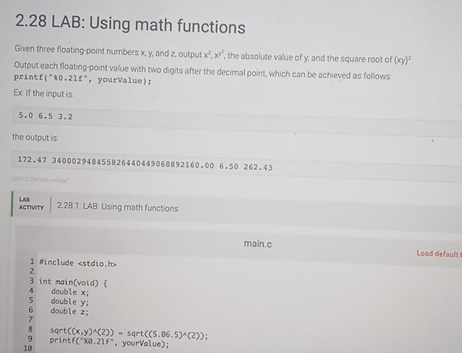 Solved 228 ﻿lab Using Math Functionsgiven Three 7777