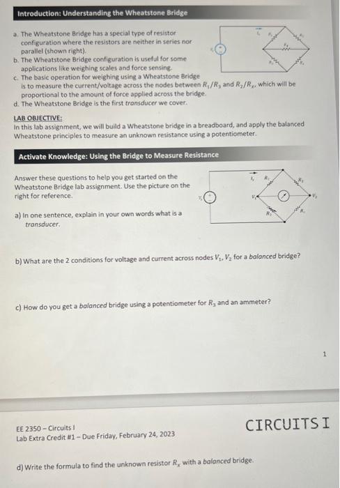 Solved Introduction: Understanding the Wheatstone Bridge a. | Chegg.com