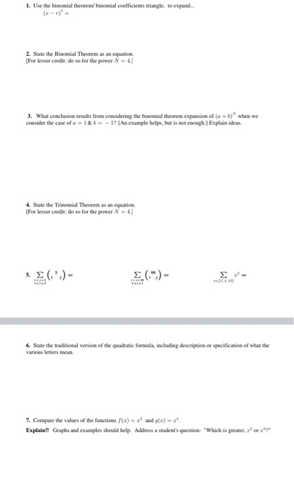 Solved 1. Use The Binomial Theorem/binomial Coefficients | Chegg.com