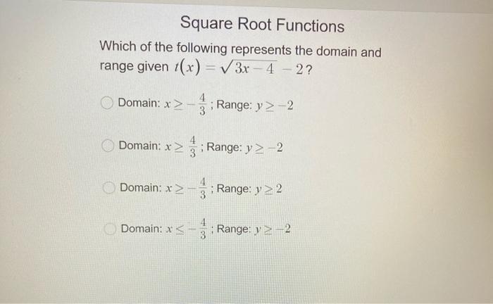 Solved Square Root Functions Which of the following | Chegg.com