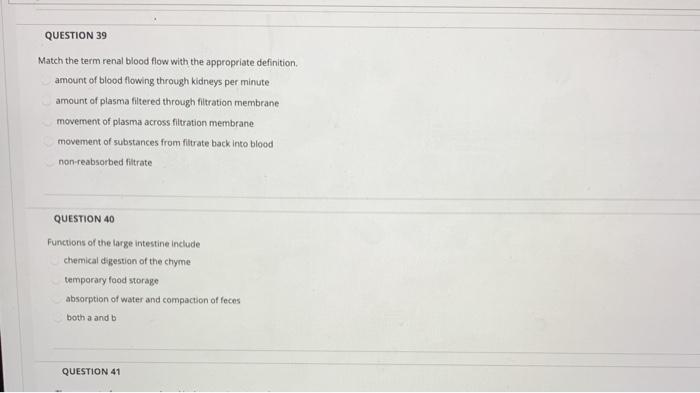 Solved QUESTION 39 Match the term renal blood flow with the | Chegg.com