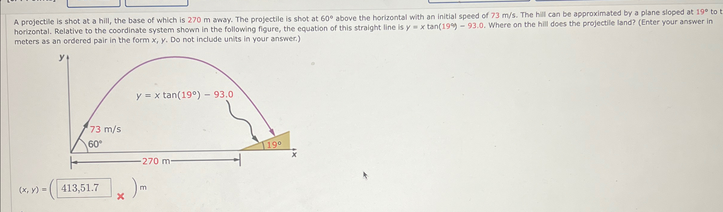 A projectile is shot at a hill, the base of which is | Chegg.com