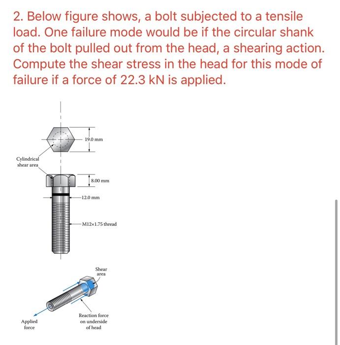 Solved 2. Below figure shows, a bolt subjected to a tensile