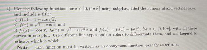 Solved 4) Plot The Following Functions For X∈[0,(4π)2] Using | Chegg.com