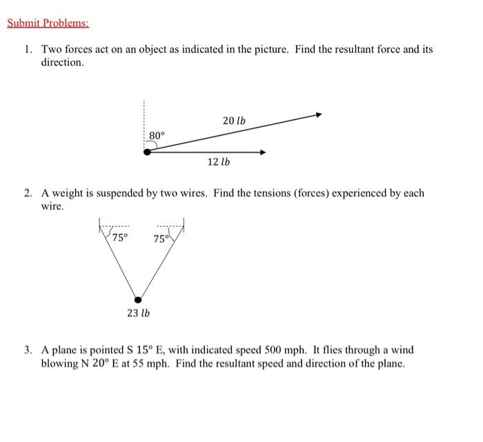 Solved Submit Problems: 1. Two Forces Act On An Object As | Chegg.com