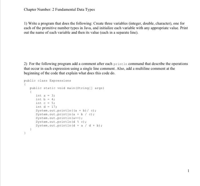 Solved Chapter Number: 2 Fundamental Data Types 1) Write a | Chegg.com