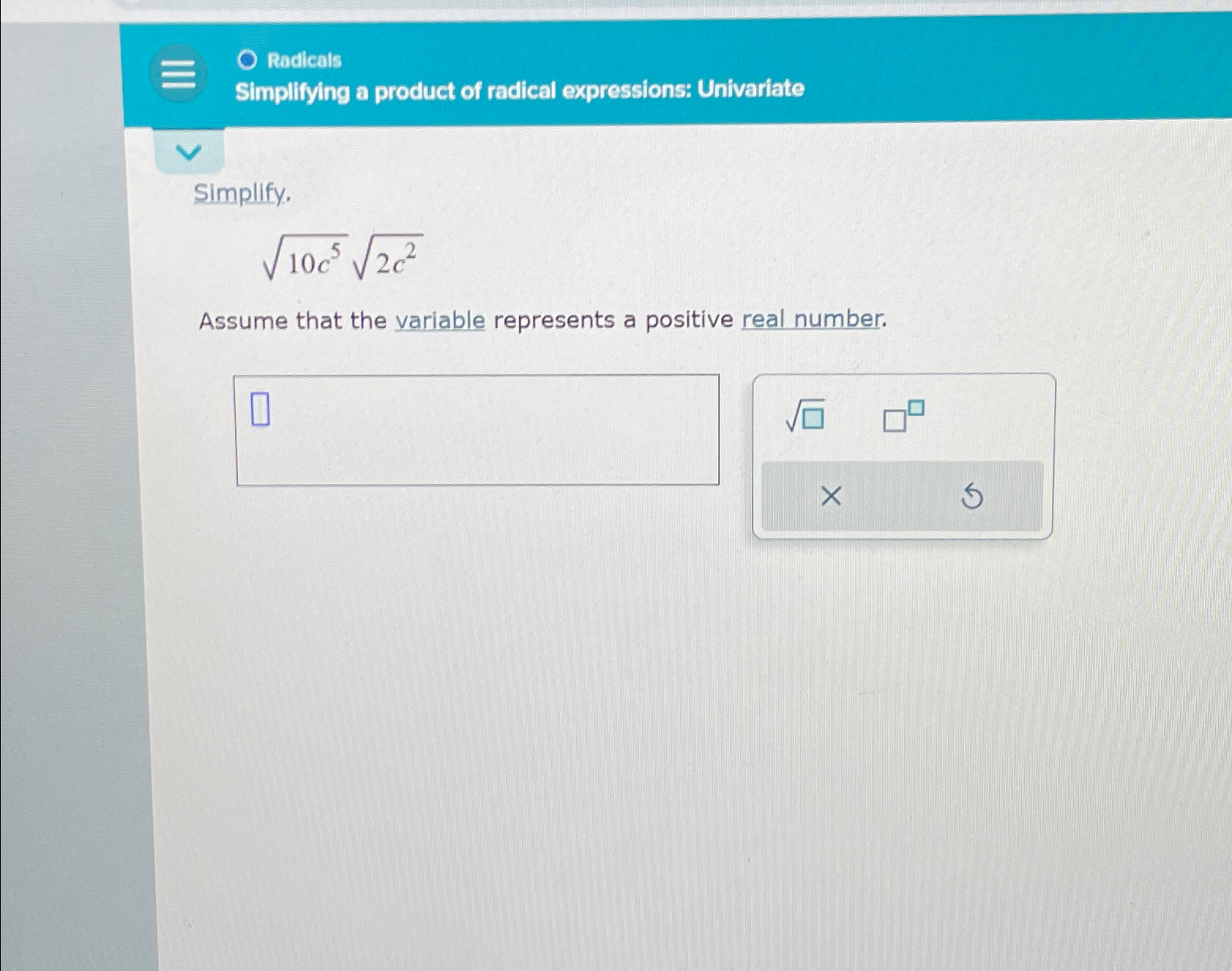 Solved RadicalsSimplifying a product of radical expressions: | Chegg.com