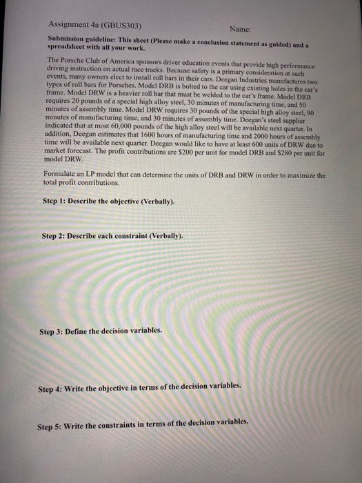 Solved Assignment 4a (GBUS303) Name: Submission guideline: | Chegg.com