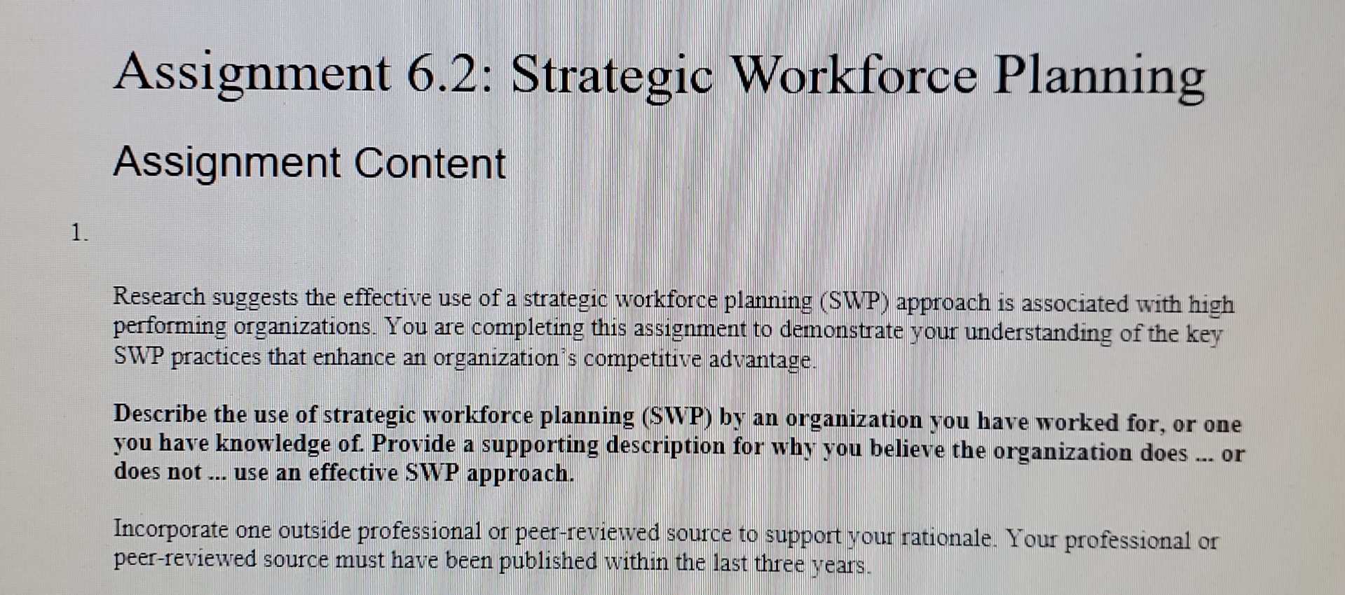 Solved Assignment 6.2: Strategic Workforce | Chegg.com