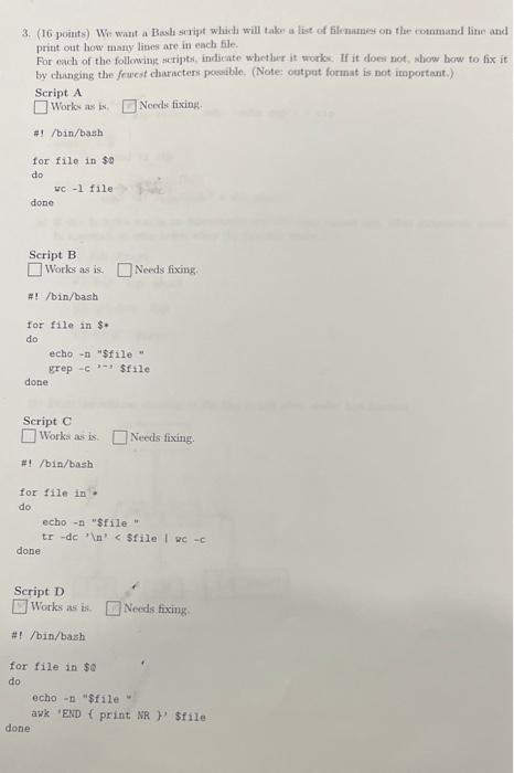 Solved 3. (16 points) We want a Bash script which will take | Chegg.com