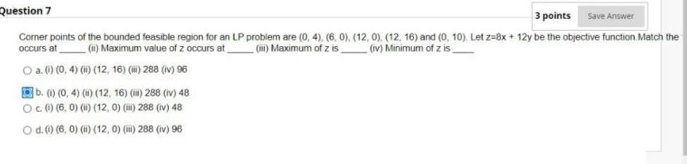 Solved Question 7 3 points Save Answer Corner points of the | Chegg.com
