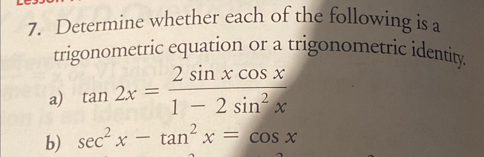 select a trigonometric identity of sec x select all that apply