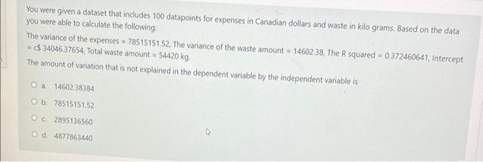 Solved You were given a dataset that includes 100 datapoints