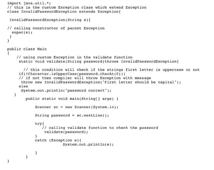 Solved import java.util.*; // this is the custom Exception | Chegg.com