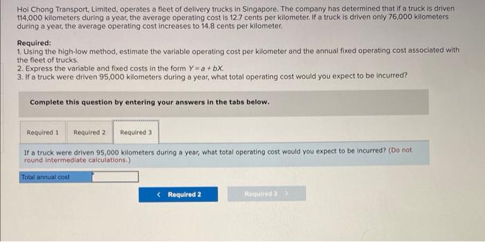 Solved Hol Chong Transport, Limited, operates a fleet of | Chegg.com