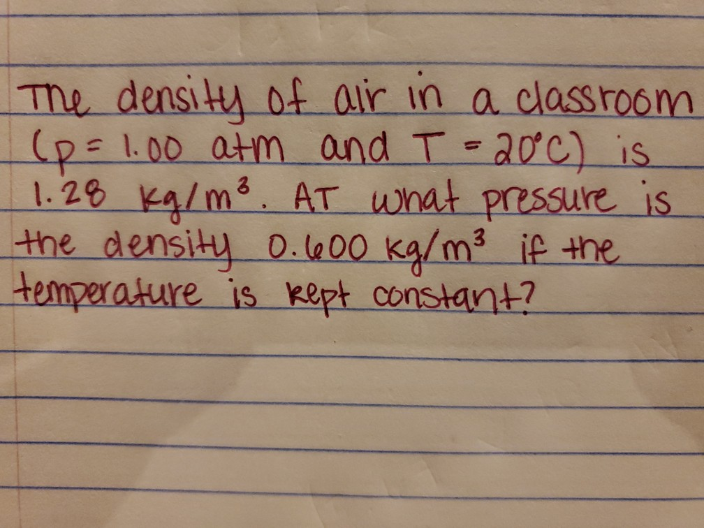 Solved The density of air in a classroom (p = 1.00 atm and T