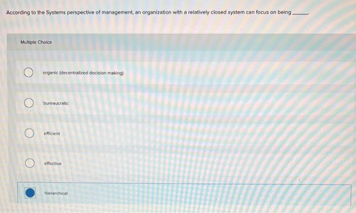 Solved According to the Systems perspective of management, | Chegg.com