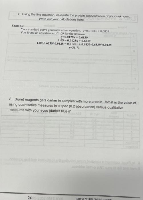 Solved 7. Using the line equation, calculate the protein