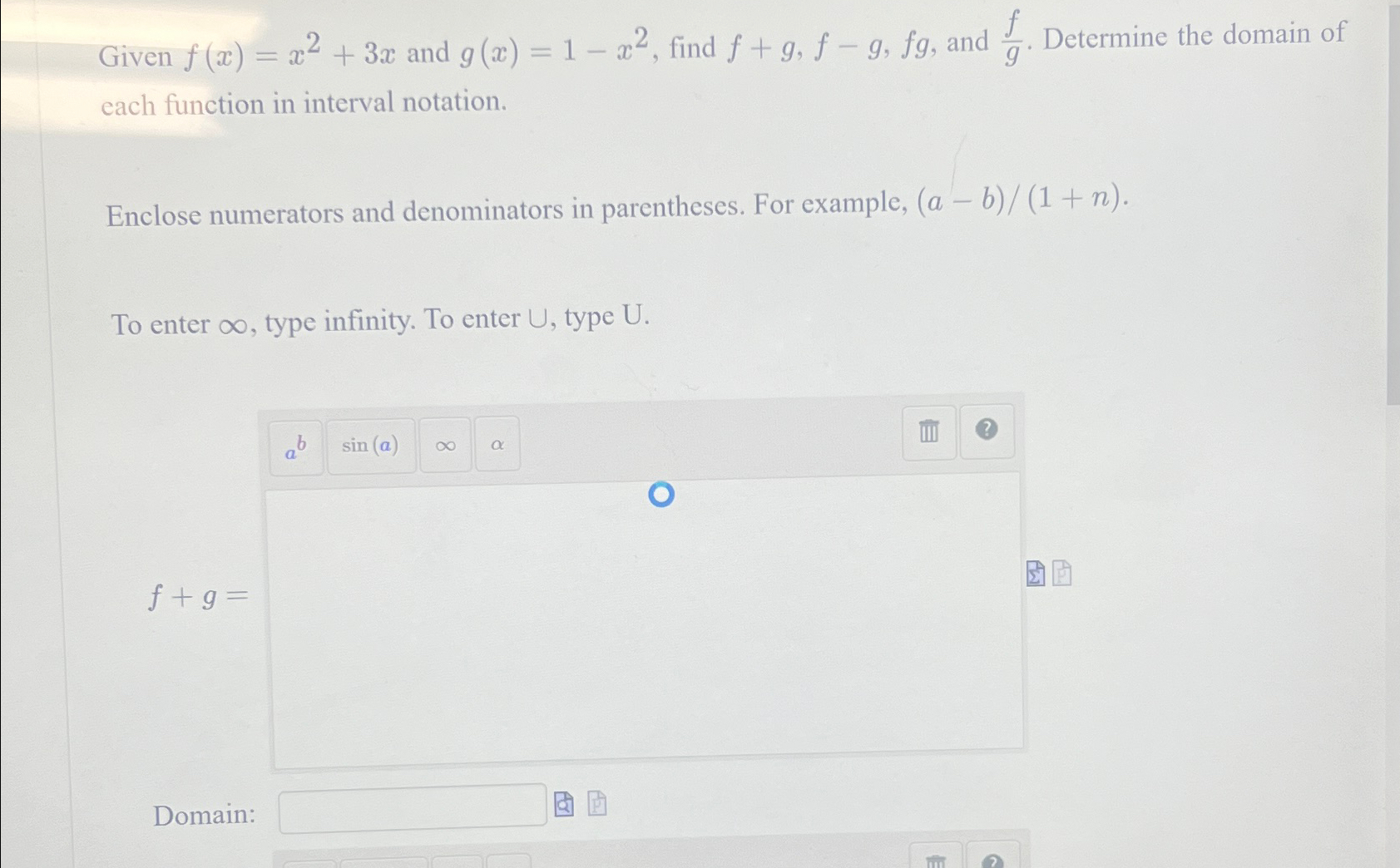 Solved Given F X X2 3x ﻿and G X 1 X2 ﻿find F G F G Fg