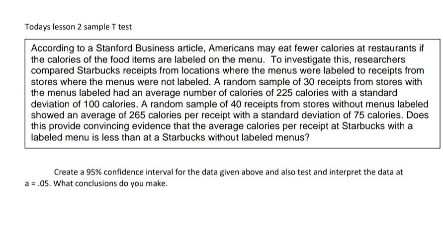 Solved Todays lesson 2 sample T test According to a Stanford | Chegg.com