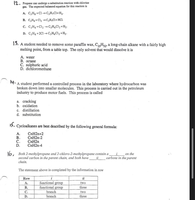 Solved 12. Propane can undergo a substitution reaction with | Chegg.com