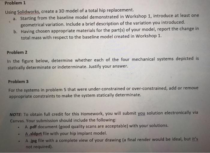 Problem 1 Using Solidworks, create a 3D model of a | Chegg.com