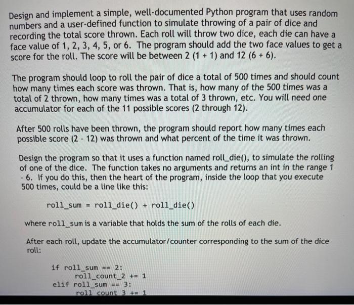 Solved Design and implement a simple, well-documented Python | Chegg.com image.