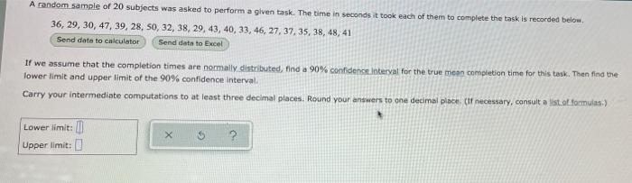 Solved A random sample of 20 subjects was asked to perform a | Chegg.com