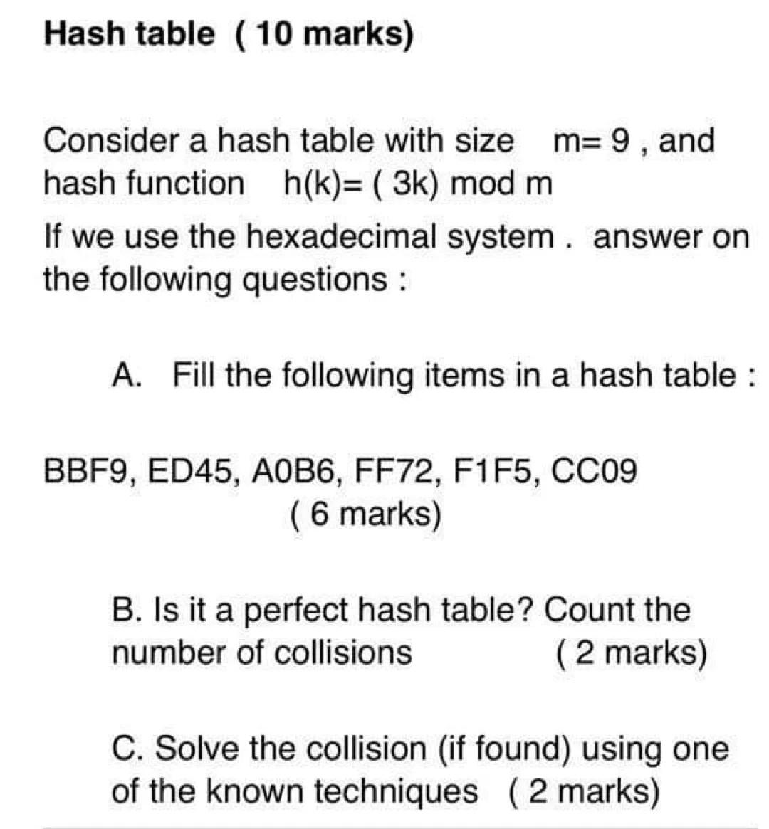 Solved Hash table (10 marks) Consider a hash table with size | Chegg.com