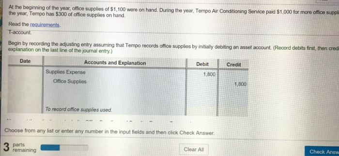 Solved At the beginning of the year, office supplies of | Chegg.com