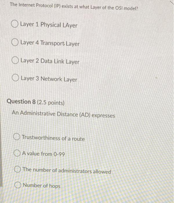 Solved The Internet Protocol (IP) exists at what Layer of | Chegg.com