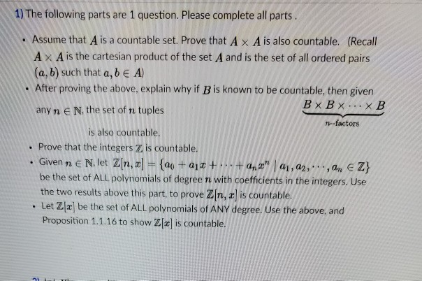 Solved 1) The Following Parts Are 1 Question. Please | Chegg.com