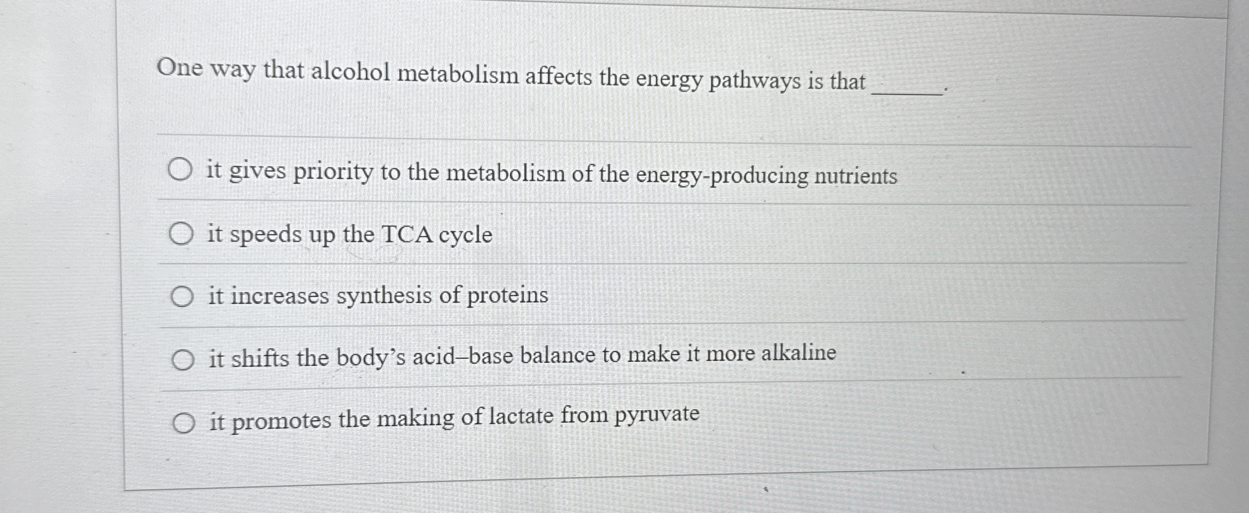 Solved One way that alcohol metabolism affects the energy
