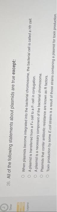 Solved 26. All of the following statements about plasmids | Chegg.com