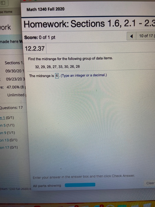 Solved Math 1240 Fall 2020 se Home Jork Homework: Sections | Chegg.com