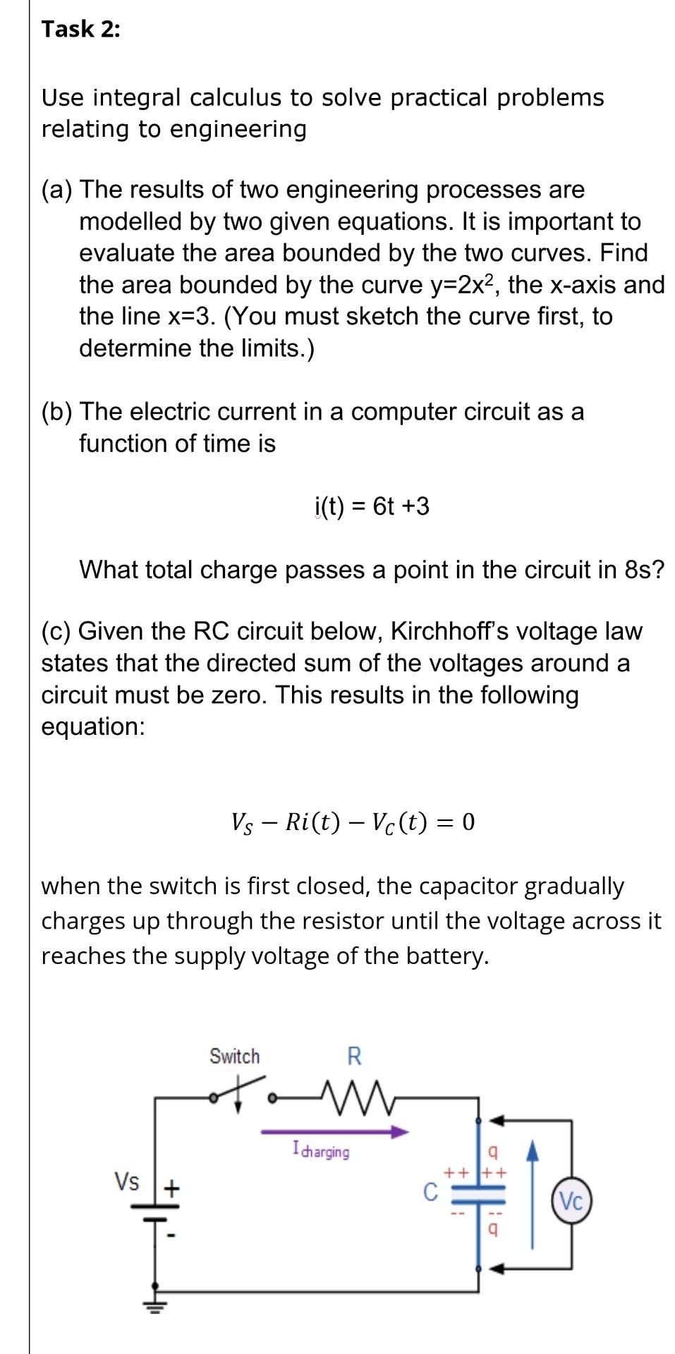 Solved Task 2: Use integral calculus to solve practical | Chegg.com, image size:957x1920