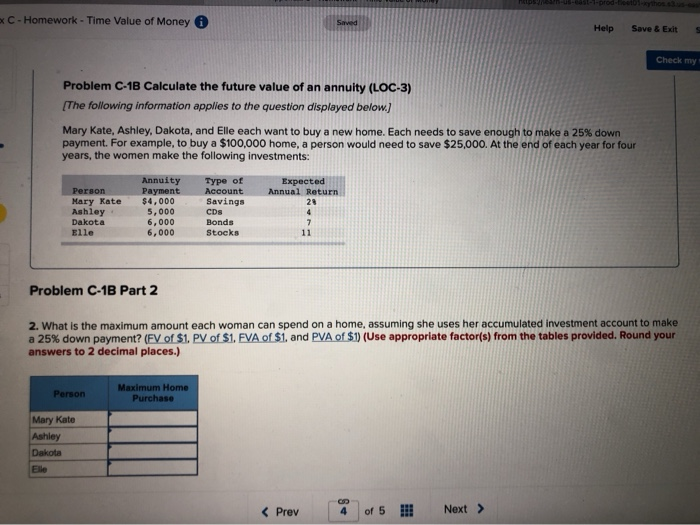 Solved C - Homework - Time Value of Money Help Save & Exit | Chegg.com