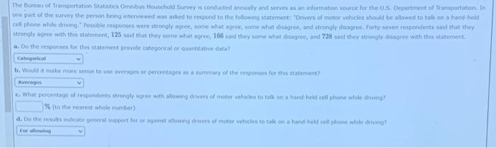 Solved The Bureau of Transportation Statistics Omnibus | Chegg.com