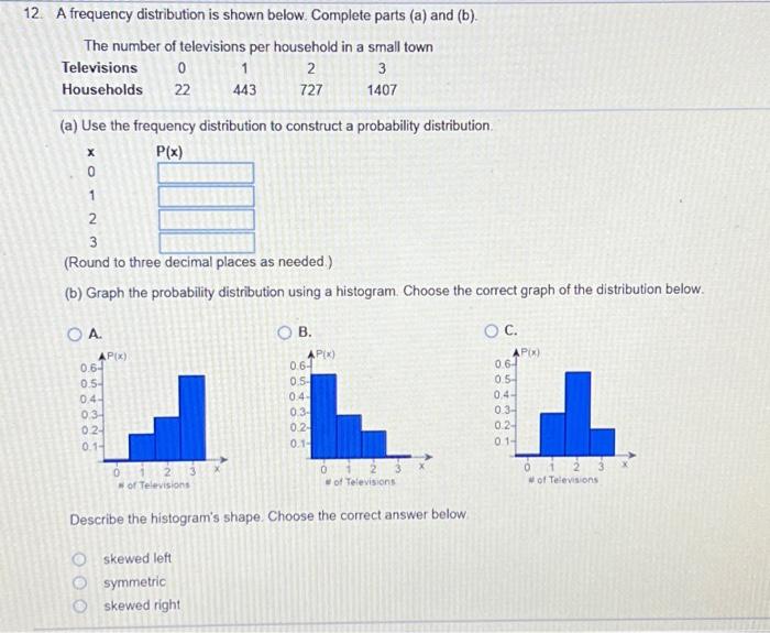 Solved 12. A Frequency Distribution Is Shown Below. Complete | Chegg.com