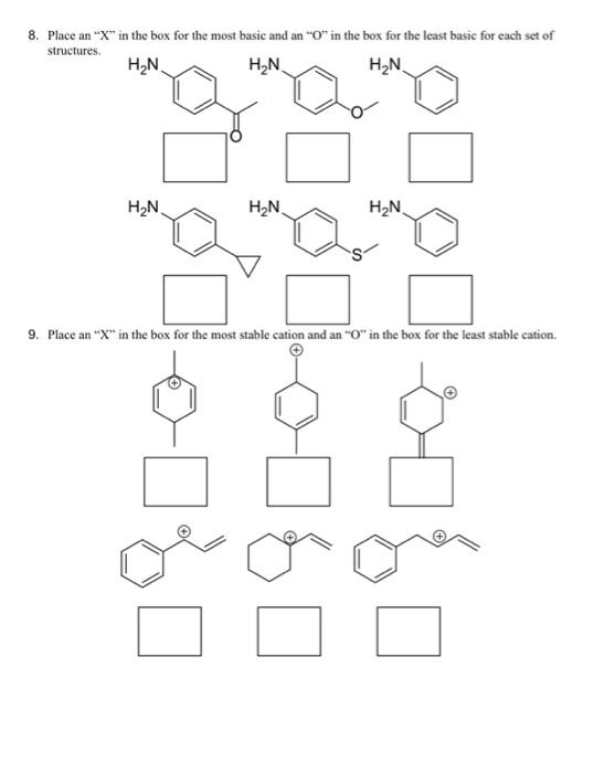 Solved 8. Place an "X" in the box for the most basic and an