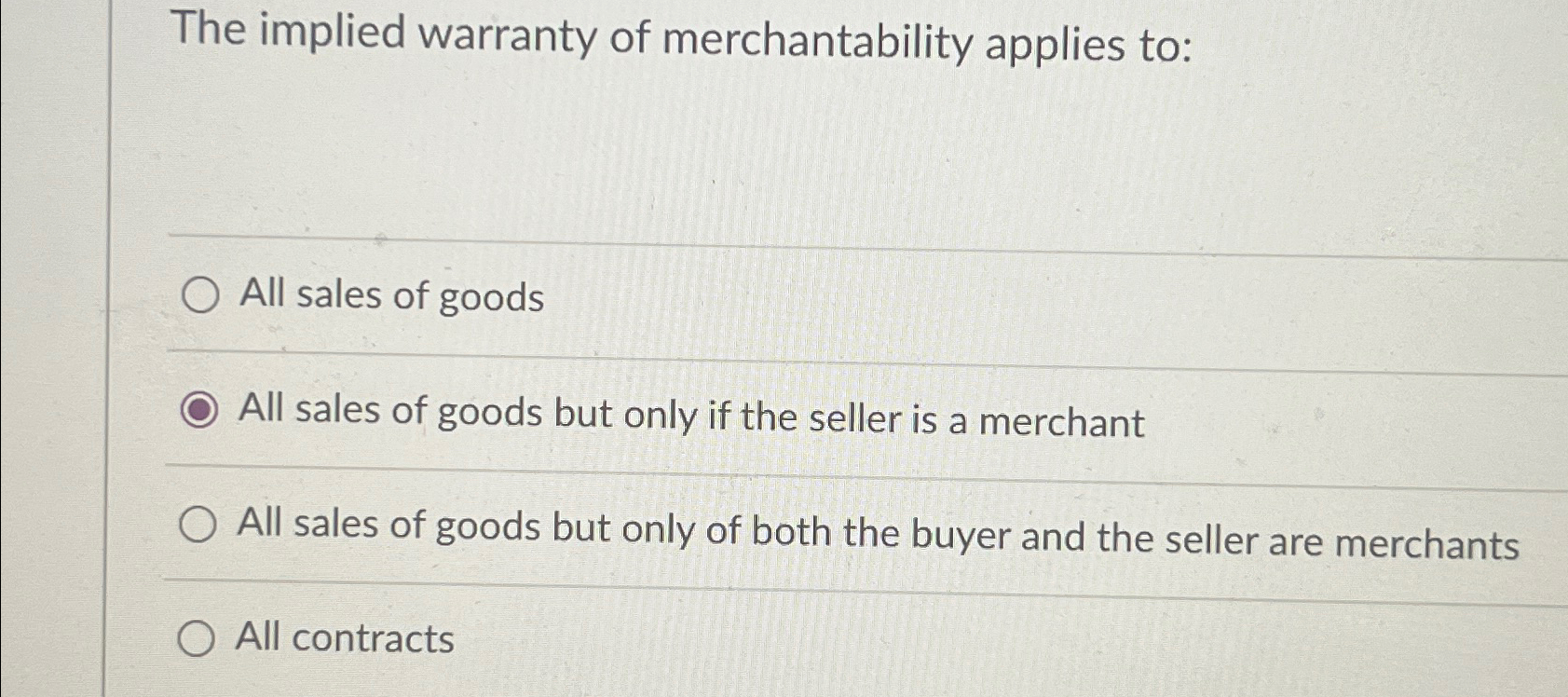Solved The implied warranty of merchantability applies