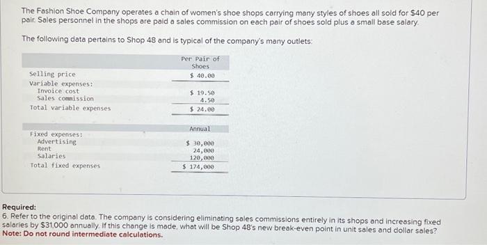 Solved The Fashion Shoe Company operates a chain of women's | Chegg.com