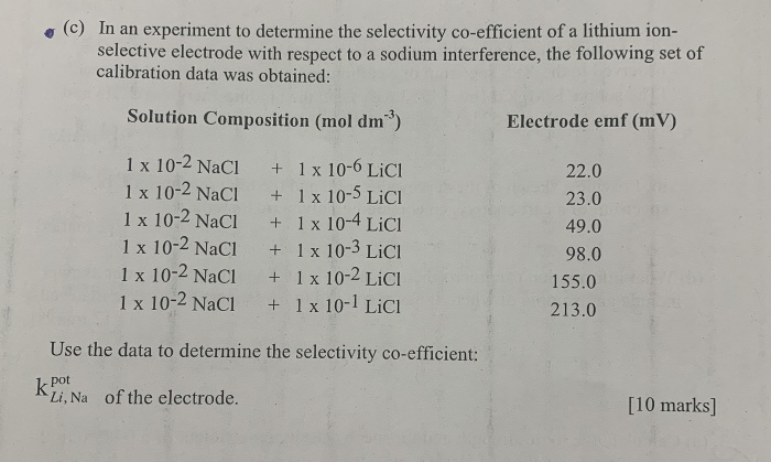 Solved , (c) In An Experiment To Determine The Selectivity | Chegg.com