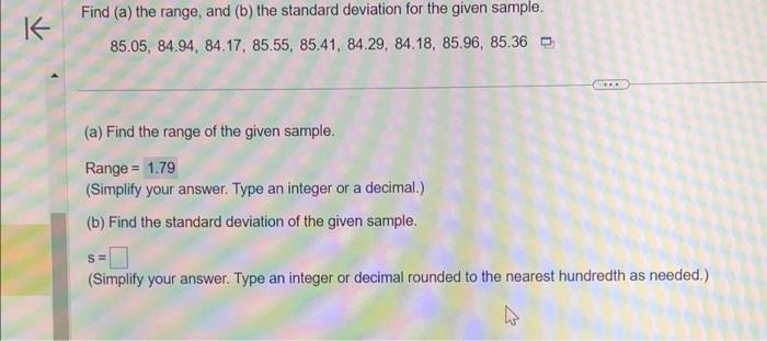 Solved (a) Find the range of the given sample. Range =1.79 | Chegg.com