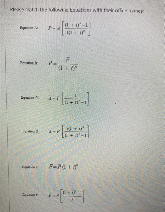 Solved Please match the following Equations with their Chegg