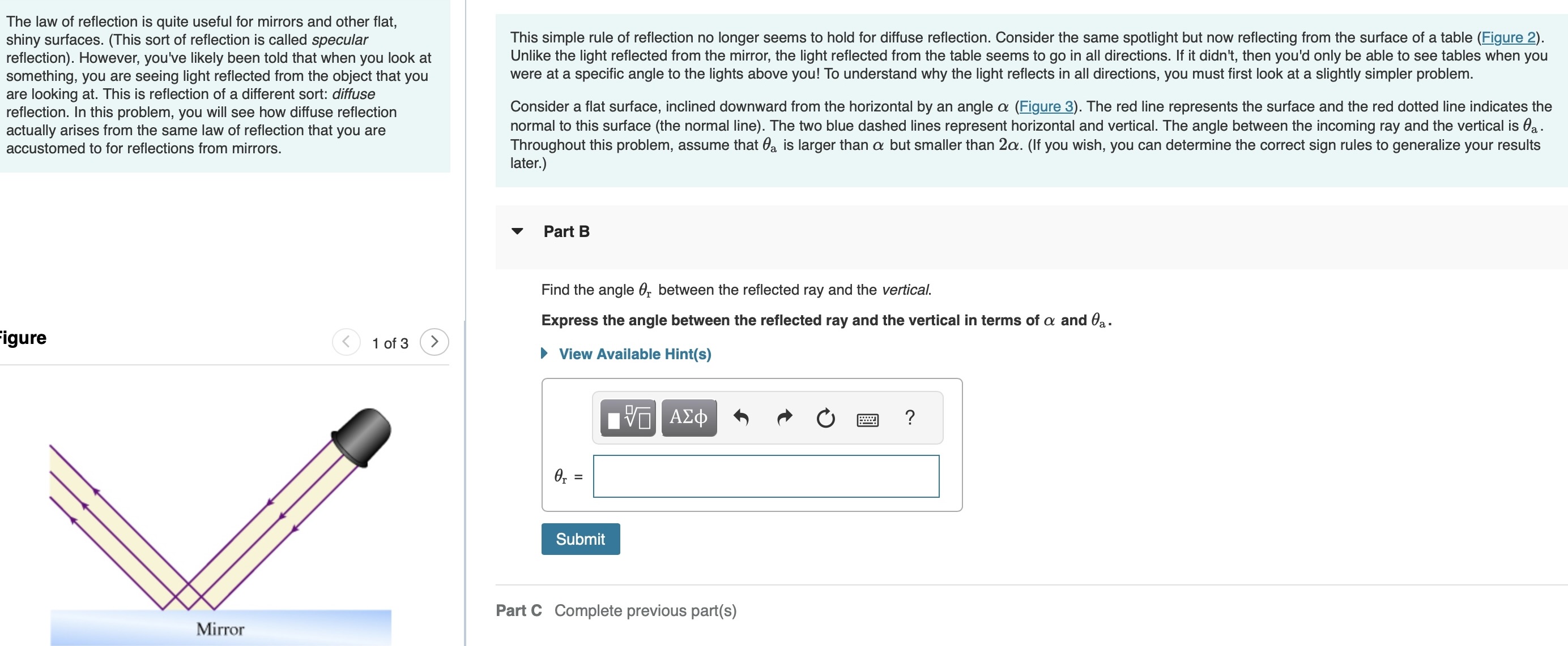 Solved The law of reflection is quite useful for mirrors and | Chegg.com